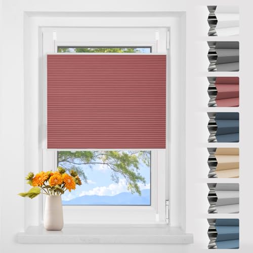Wabenplissee Plissee Klemmfix ohne Bohren Verdunkelung Zweifarbig Weiß-weinrot 50x120cm(BxH) Thermo Verdunklungsplissee für Fenster 100% Blickdicht,Schallschutz und Wärmehaltung von Buseu