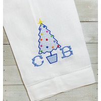 Personalisiert, Bestickt, Monogramm, Modern Blau, Bunte Ornament, Weihnachtsbaum Gast, Tee, Handtuch, Wohnkultur, Haus, Geschenk von BushelanAPeckEmb