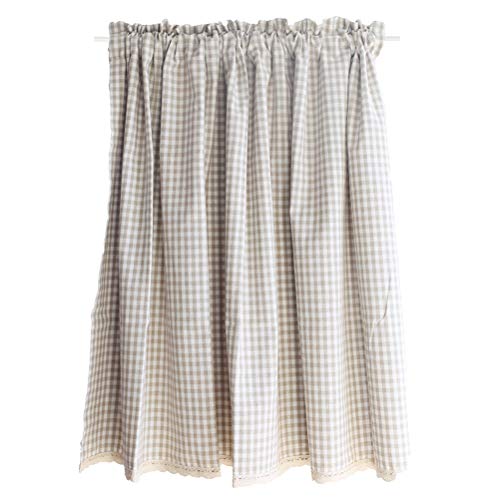 Busica Karierte Scheibengardine Gingham Baumwolle Küchengardine Kurzstores Blickdicht Bistrogardine Landhausstil Vintage Kurz Fenster Gardinen,W x H 130x40cm von ACMHNC