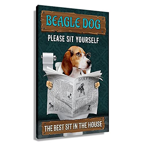 Beagle-Hunde-Zitate, Badezimmer-Wanddekoration "Please Sit Yourself", Vintage-Welpenposter, Leinwand, Wandkunst für Bad, moderne Drucke, Toilette, dekoratives Gemälde, gerahmt, 20 x 30 cm von Busmko