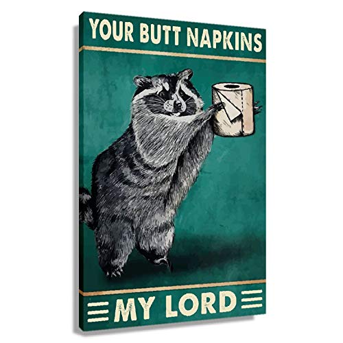 Lustiges Badezimmer-Dekor "Your Butt Serviin My Lard Raccoon", Wandkunstdruck, modernes WC-Poster, grüne Leinwand, Kunstwerk für Toilette, Dekoration, gerahmt, 20 x 30 cm von Busmko