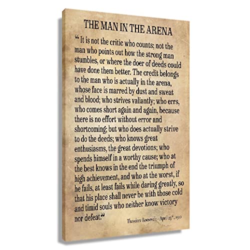 The Man In The Arena gerahmtes Theodore Roosevelt Poster, inspirierende Wandkunstdrucke, moderne Vintage-Bilder, Leinwand, motivierende Zitate, Wanddekoration für Schlafzimmer, gerahmt (30.5x45.7 cm) von Busmko