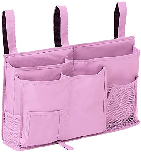 Busnos Betttasche Bett Caddy Organizer Tasche Etagenbett Rosa Bettablage zum Einhängen Hängend Hochbett Zubehör Hängetasche Unter Kinder Hochbett Aufbewahrungstasche für Krankenhausbett Kinderbett von Busnos