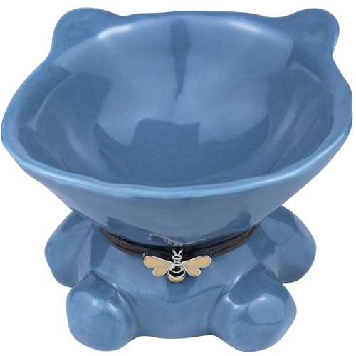 Busnos Katzennapf Erhöht Einzeln Futternapf Katze Keramik 15 Neigung Trinknapf Katze Blau Erhöht 14x13x11 cm und Kleiner Hund Zubehör Essen Teller Futterstation von Busnos
