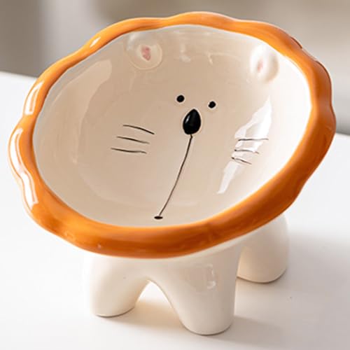 Busnos Katzen Futternapf Keramik Erhöhter Trinknapf Löwenform 15.5x16x12 cm 15° Neigung Essen Teller Futterstation von Busnos