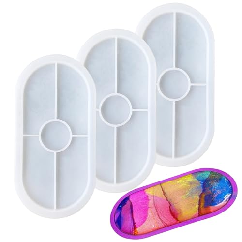 Bustlwor 3 Stück Silikonform Tablett Untersetzer, DIY Untersetzer aus Silikon， Ovale Silikonform, für DIY Teetablett Obsttablett Schmucktablett Kunsthandwerk(Weiß) von Bustlwor