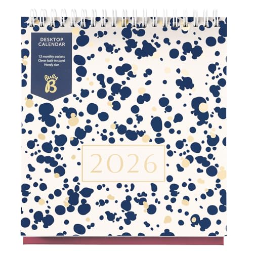 Busy B - 2026 Tischkalender - Marineblau Spray Kalender mit integriertem Ständer & Klappeinband - Tischkalender für Büro oder Zuhause - Jahresplaner mit Steckfächern für gut organisierte Planung von Busy B