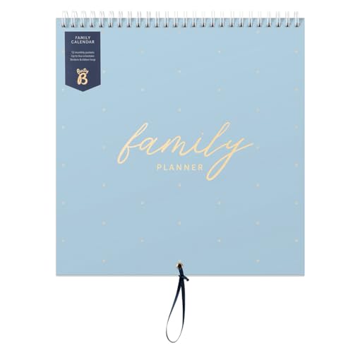 Busy B - Großer Familien-Wandkalender 2026 - Puderblau Design mit 5 Spalten & Aufbewahrungstaschen - Monatskalender 2026 für vielbeschäftigte Familien mit farbcodierten Stickern - 23,5 x 25,5 cm von Busy B
