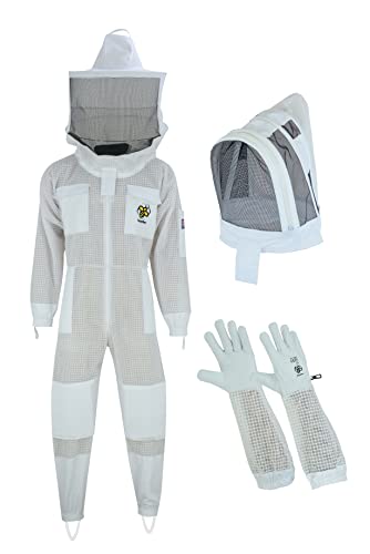 BusyBee Ventilated Bee Suit for Men - 3 x Ultra Protective Layer Beekeeping Suit - Premium White Fabric Mesh Bee Keepers Suite - Professional Bee Suit for Women with Round Veil (2XL) von BusyBee