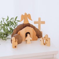 Hölzerne Leere Grabszene Ostern Auferstehungsszene Hölzernes Set Christliches Dekor Für Haus Familiengeschenke Jesus Statue Auferstandener Christus von BusyPuzzle