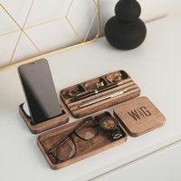 Personalisierter Schreibtisch Organizer Für Männer Jahrestagsgeschenk Ihn Vatertagsgeschenk Holz Fangen Alle Tablett Benutzerdefinierte von BusyPuzzle