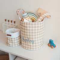 Personalisierter Spielzeugkorb, Kinderzimmer-Aufbewahrung, Individuelles Babypartygeschenk, Kinderstoffkorb, Bestickter Korb Zum Aufbewahren Von von BusyPuzzle