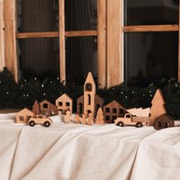 Urlaubsdekor, Weihnachtsdorf, Massivholzhäuser, Wiederverwendbare Weihnachtsdeko, Weihnachtsgeschenke, Bauernhausdekor, Weihnachtswohnzimmerdekor von BusyPuzzle