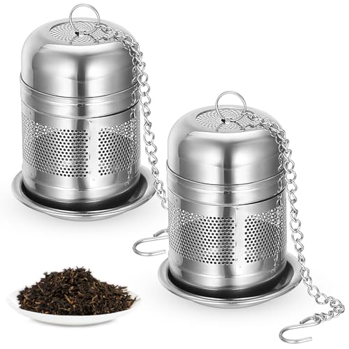 2 STK Teesieb Teeei für Losen Tee, Teefilter Edelstahl Teeei Teesieb für Losen Tee Filter, Feinmaschiger Teekugel mit Kettenhaken und Untersetzer, Wiederverwendbar, für Teekannen Tassen von But Oswetf