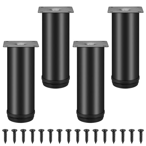 4 Stück Möbelfüße Verstellbar 0-15mm, Möbelfüsse Höhenverstellbare Füße, Sofabeine, Schrankbeine, Bettfüße, Schwarzes Metall Möbelbeine für Stühle Tisch Schrank Schreibtisch Sofa Füße Beine (15cm) von But Oswetf