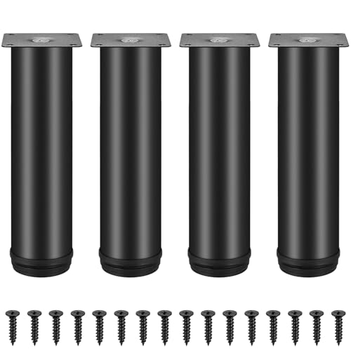 4 Stück Möbelfüße Verstellbar 0-15mm, Möbelfüsse Höhenverstellbare Füße, Sofabeine, Schrankbeine, Bettfüße, Schwarzes Metall Möbelbeine für Stühle Tisch Schrank Schreibtisch Sofa Füße Beine (20cm) von But Oswetf