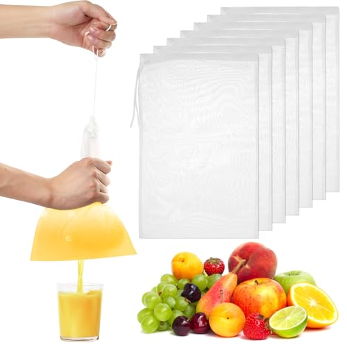 8x Nussmilchbeutel, 20x30 cm Passiertuch Wiederverwendbar,feinmaschiges Waschbar Nylon Feines Filterbeutel Cheesecloth, 200 Maschen Nussbeutel mit Kordelzug für Joghurt Nussmilch Fruchtsaft Käsetuch von But Oswetf
