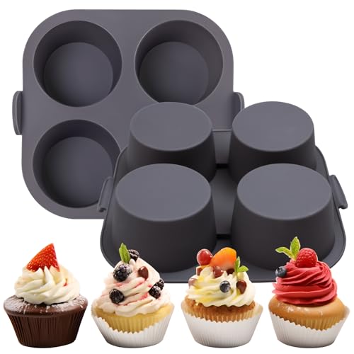 Butabeishy Silikon-Muffinform für Heißluftfritteuse, Antihaftbeschichtet Silikon Cupcake-Backform für Desserts, 4 Mulden, Grau von Butabeishy