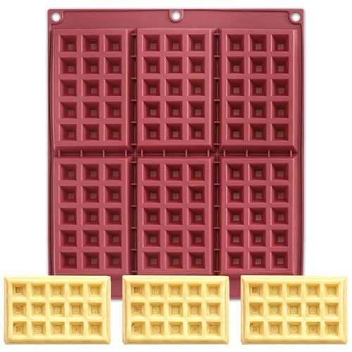 Butabeishy Silikon Waffelform für 6 Belgische Waffeln, Antihaftbeschichtet Backform für Backofen und Airfryer, 30 x 25 cm, Rot von Butabeishy