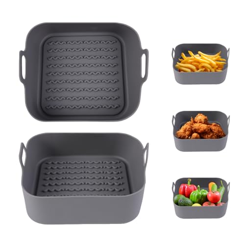 Silikon Einsatz für Heißluftfritteuse, 21,5 x 18 cm, BPA-frei, Antihaft-Grillkorb, Hitzebeständig, Grau Silikon Einsatz für Heißluftfritteuse, 21,5 x 18 cm, BPA-frei, Antihaft-Grillkorb, Hitzebeständig, Grau von Butabeishy