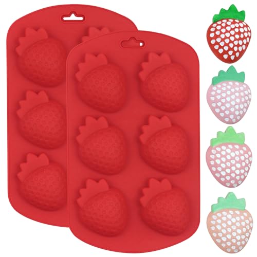 Silikon Erdbeere Backform, 2er Set mit 6 Mulden, Rot, Antihaftbeschichtet, für Kuchen, Gelee, Süßigkeiten und Schokolade von Butabeishy