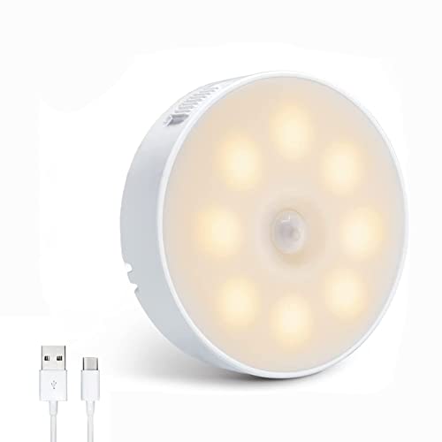 Butilove Nachtlicht mit Bewegungsmelder, 8 LEDs USB-Akku-Nachtlicht mit 3 Modi On/Auto/Off, warmweißes Licht geeignet für Kinder, Erwachsene, Badezimmer, Schrank, Treppen, Flur von Butilove