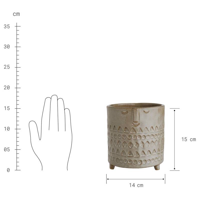 home24 Blumentopf mit Gesicht ETHNO Ø 14cm Braun/Braun von home24