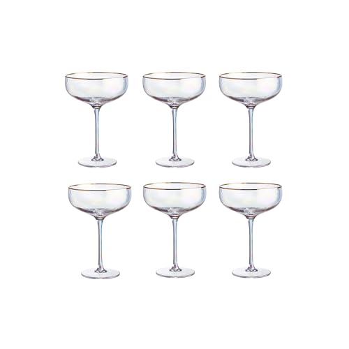 BUTLERS Champagner Gläser, Set 6x Champagnerschalen mit Goldrand 400ml aus mundgeblasenes Glas -SMERALDA- ideal als Sektschalen, Cocktailgläser, Martinigläser von BUTLERS