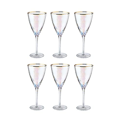 BUTLERS Wine Glass, Set 6x Weingläser mit Goldrand 400ml aus mundgeblasenes Glas -SMERALDA- ideal als Rotweingläser, Weisswein Gläser von BUTLERS