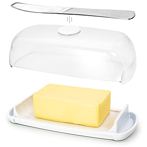 Butter Hub Extra große Butterdose mit Deckel und Messer, Magnetischer Butterhalter, einfache Schaufel, kein Durcheinander, Kunststoff, spülmaschinenfest (transparent) von Butter Hub