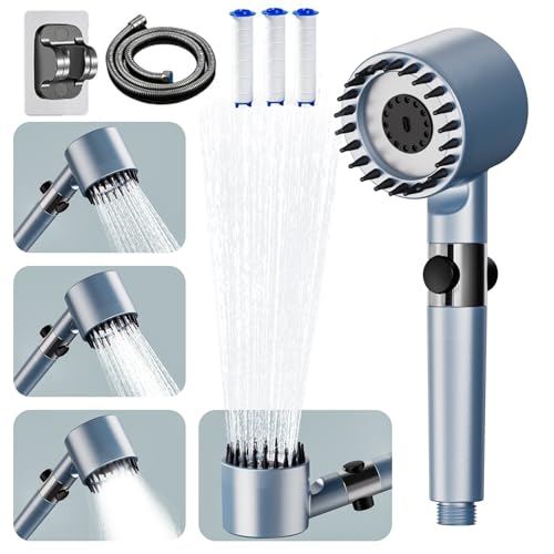‎ButterFox Duschkopf mit Filter, Hochdruck Handbrause mit Schlauch, 4 Strahlarten Duschkopf Wassersparend mit Filtration, shower head für Hartes Wasser,Rest-Chlor,Bakterien, Schwermetall,Blau von ButterFox