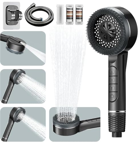 Duschkopf mit Filter, Hochdruck Handbrause mit Schlauch, 5 Strahlarten Duschkopf Wassersparend mit Filtration, Duschbrause mit Stoppfunktion, sparduschkopf für Hartes Wasser,Rest-Chlor,Bakterien von ButterFox