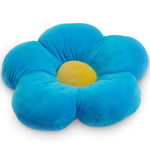 Butterfly Craze Daisy Lounge Flower Pillow - Groß 35 Zoll gemütliche & stilvolle Bodenkissen, perfekte Sitzlösung für Jugendliche & Kinder, maschinenwaschbar, Plüsch Mikrofaser, Blau von Butterfly Craze