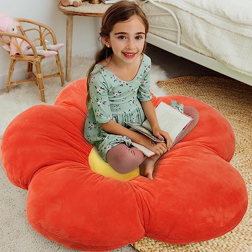 Butterfly Craze Daisy Lounge Flower Pillow - Large 35 Inches Cozy& Stylish Floor Cushion, Perfect Seating Solution for Teens & Kids, Machine Washable Aesthetic Decor, Plush Microfiber, Orange von Butterfly Craze