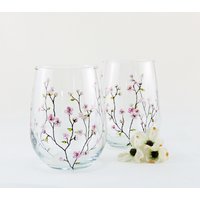 Handgemalte Kirschblüten-Weingläser Personalisierte Blumengläser, 2Er-Set von ButterflyRougeStudio