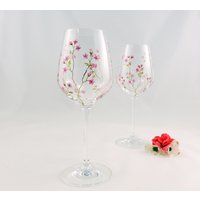 Kirschblüten Weingläser/Goldene Äste Handbemalte Qualität Hübsche Blumengläser Rosa Blumen Geschenk Für Sie von ButterflyRougeStudio