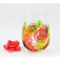 Rosen Weinglas/Florales Handbemaltes Rote Und Rosa Geschenk Für Sie von ButterflyRougeStudio