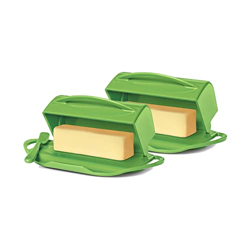 Butterie Butterdose mit Klappdeckel und passendem Messer, 2er-Pack, kein Durcheinander, hält 2 Stäbchen/Kerrygold Butter, bruchsicher, spülmaschinenfest, Grün von Butterie