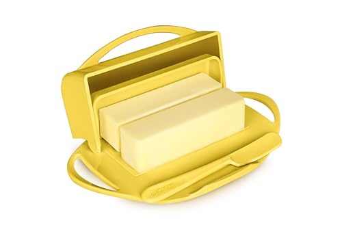 Butterie Butterdose mit Klappdeckel & passendem Messer, für 2 Stäbchen/europäische Butter, No-Mess Butterhalter, bruchsicher, spülmaschinenfest, Gelb Butterie Butterdose mit Klappdeckel & passendem Messer, für 2 Stäbchen/europäische Butter, No-Mess Butterhalter, bruchsicher, spülmaschinenfest, Gelb von Butterie