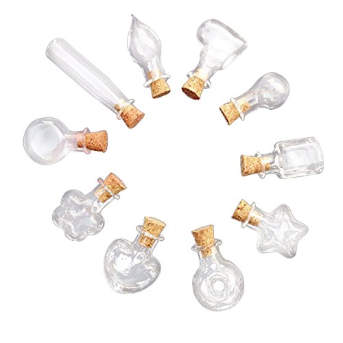 Butterme 10 Stück Verschiedene Formen Mini Glas Flasche Stern Jars Vials Kleine klare Kork Nachricht Glasflaschen Wunsch Flaschen Stellen Lieben Notiz Kork von iSpchen