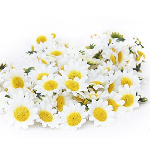 Butterme 100pcs künstliche Gänseblümchen Blumen Köpfe Real Touch künstliche Blumen für DIY Hochzeit Home Decor (Weiß) von iSpchen