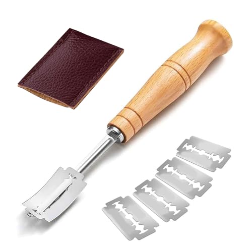 Teig Rasiermesser, Teigmesser, Bäckermesser, Baguettemesser, Brot Schneide Werkzeug, Scoring Tool Set, Gebogene Brotmesser Edelstahl, Küche Pastry Brush, mit 5 Ersat Blättern, für DIY Brotteig Muster von Butyeak