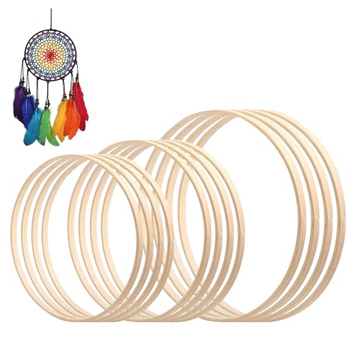 Traumfänger Holzring, Bambus Bastelring, Holzringe Zum Basteln, Makramee Ringe, 12 Stück (10/15/20cm) Kranz Ringe, Holzringe Makramee, für Dreamcatcher, Hochzeit Kranz Decor und DIY Handwerk,3 Größen von Butyeak