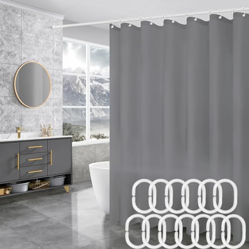 Vorhang für Badewanne Dusche, 180*200cm Wasserdichter Duschvorhang, Waschbar PEVA Shower Curtain, Wasserdicht Waschbar Antischimmel Duschvorhang, Schnelltrocknend mit 13 Duschvorhangringe, Grau von Butyeak