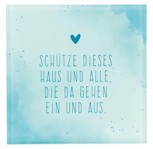 Butzon & Bercker Glastafel Haussegen-Schild. Hellblaues Glasschild mit Segensspruch, moderne religiöse Wanddeko aus Glas in 13,5 x 13,5 cm Größe mit stabiler Aufhängung. Christliches Geschenk von Butzon & Bercker
