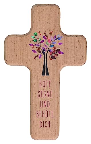 Butzon & Bercker Kinderholzkreuz - Gott segne und behüte dich. Wandkreuz aus Buchenholz in Natur mit aufgedrucktem Lebensbaum und Segenswunsch, Format 18 x 11 cm von Butzon & Bercker