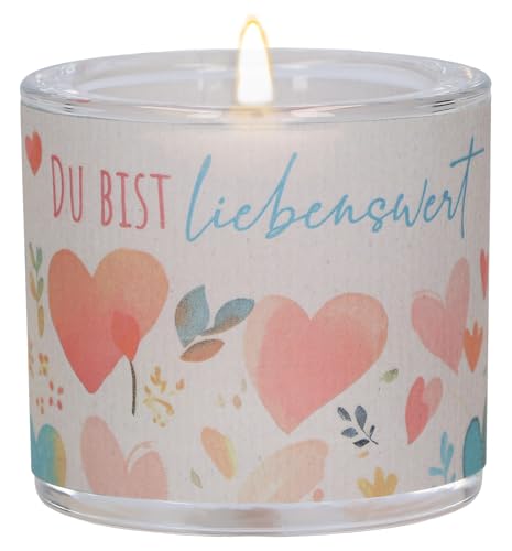 Butzon & Bercker Lichtmomente Windlicht – Du bist liebenswert – Mundgeblasenes Glas mit Spruch – Geschenkidee für Geburtstag, Freundschaft & Dankeschön von Butzon & Bercker
