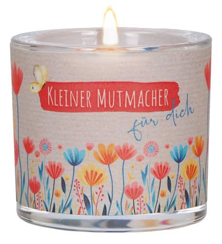 Butzon & Bercker Lichtmomente Windlicht – Kleiner Mutmacher für Dich – Mundgeblasenes Glas mit Blumenmotiv & Spruch – Dekoratives Kerzenglas mit Teelicht von Butzon & Bercker