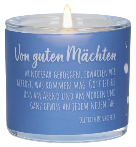 Butzon & Bercker Lichtmomente Windlicht – Von Guten Mächten – Glas-Teelichthalter mit Spruch von Dietrich Bonhoeffer – Mundgeblasenes Kerzenglas mit Pergamentumleger von Butzon & Bercker