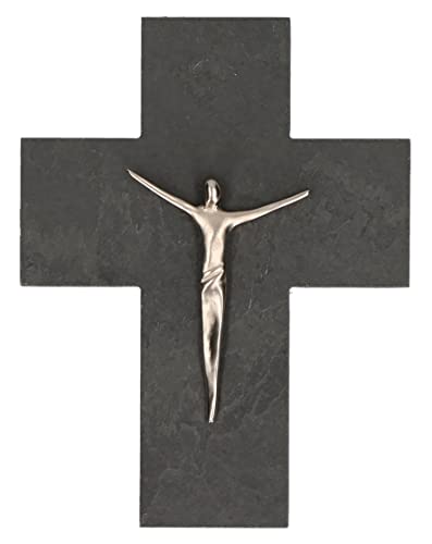 Butzon & Bercker Schiefer-Kreuz mit Korpus aus Feinmetall, Maße 13 x 17 cm von Butzon & Bercker